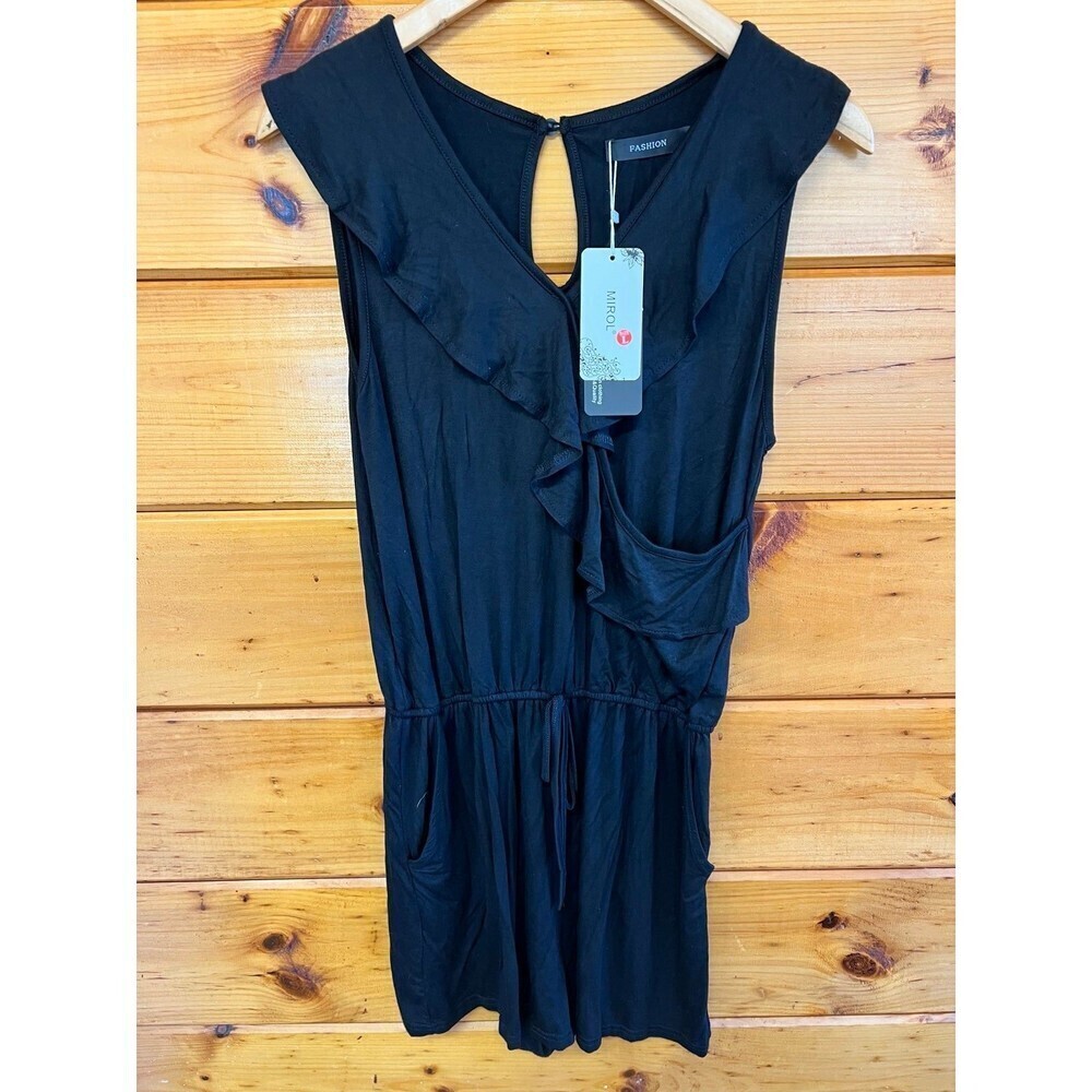 NWT MIROL Black Ruffle Romper L